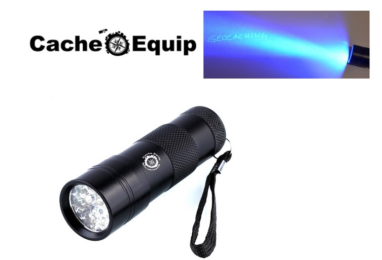 Schwarzlicht 12 LED Gehäuse-Farbe SILBER Geocaching UV-Taschenlampe 